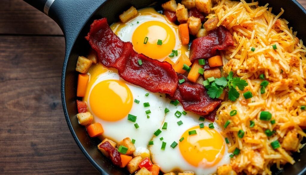 Cheesy Bacon and Egg Hash Breakfast Skillet Cheesy Bacon and Egg Hash Breakfast Skillet