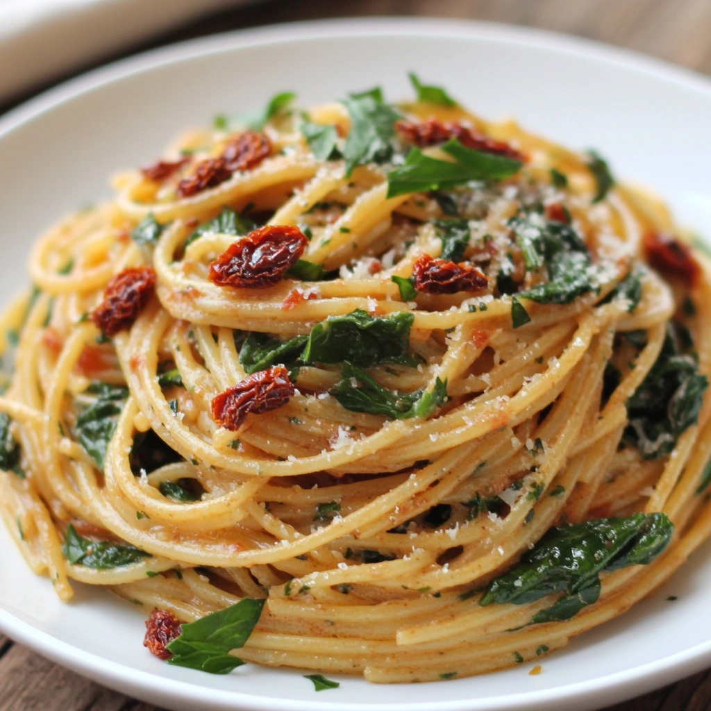 Spaghetti And Spinach with Sun-Dried Tomato Cream Sauce