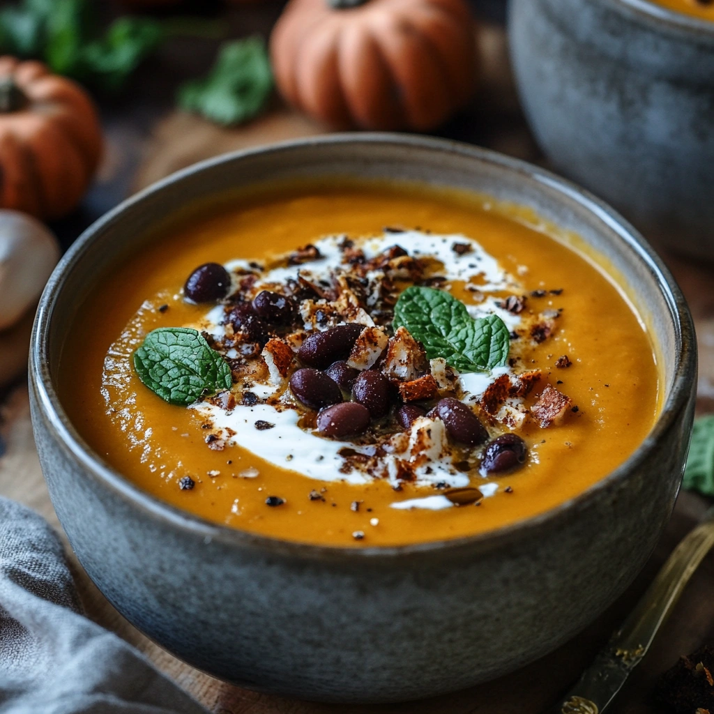 Black Bean Pumpkin and Butternut Squash Soup with Cream Cheese