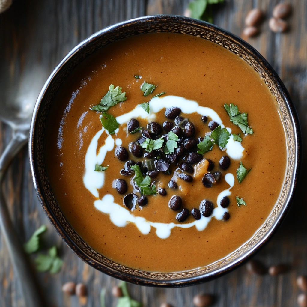 Black Bean Pumpkin and Butternut Squash Soup with Cream Cheese