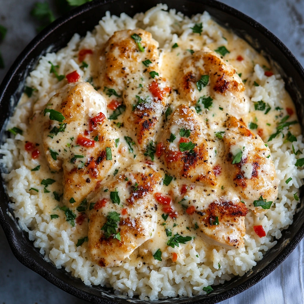 Chicken scampi with creamy garlic Parmesan rice