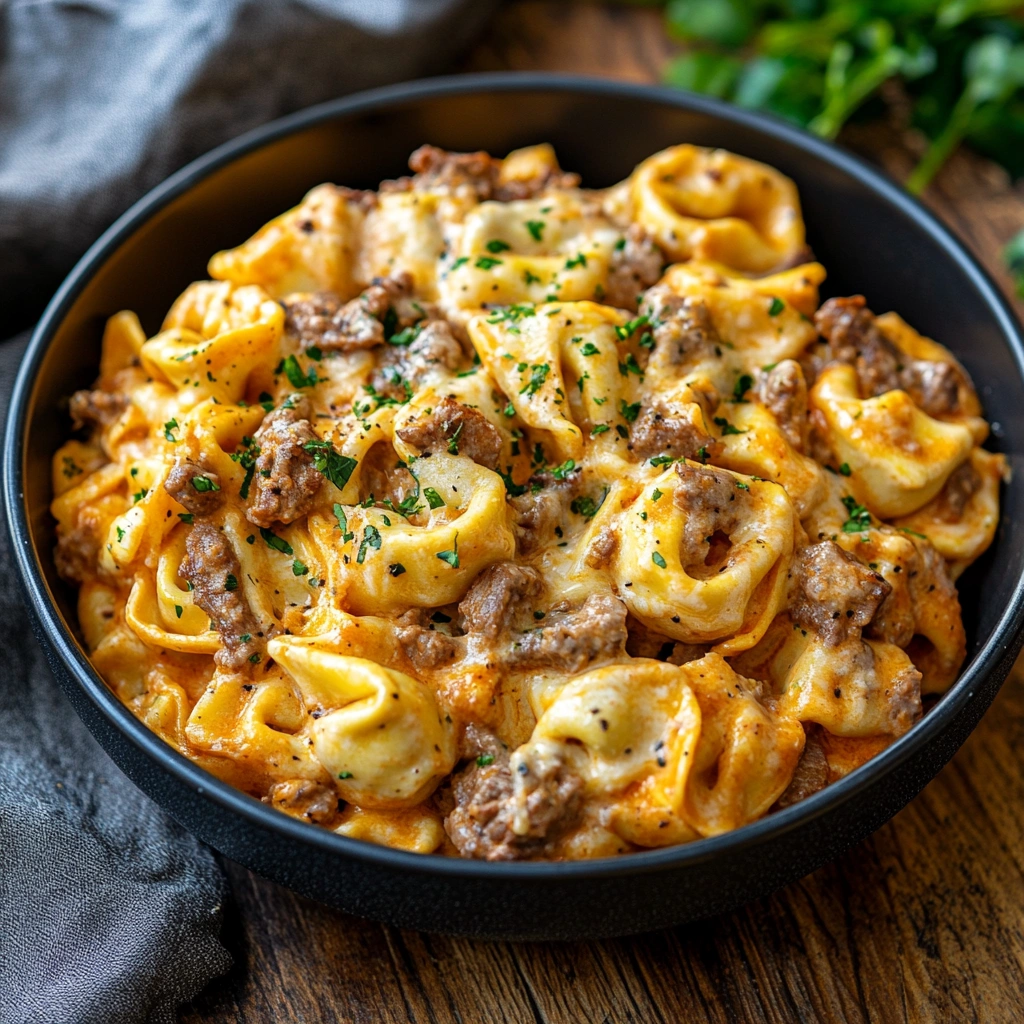 Creamy Cheesesteak Tortellini in Provolone Sauce