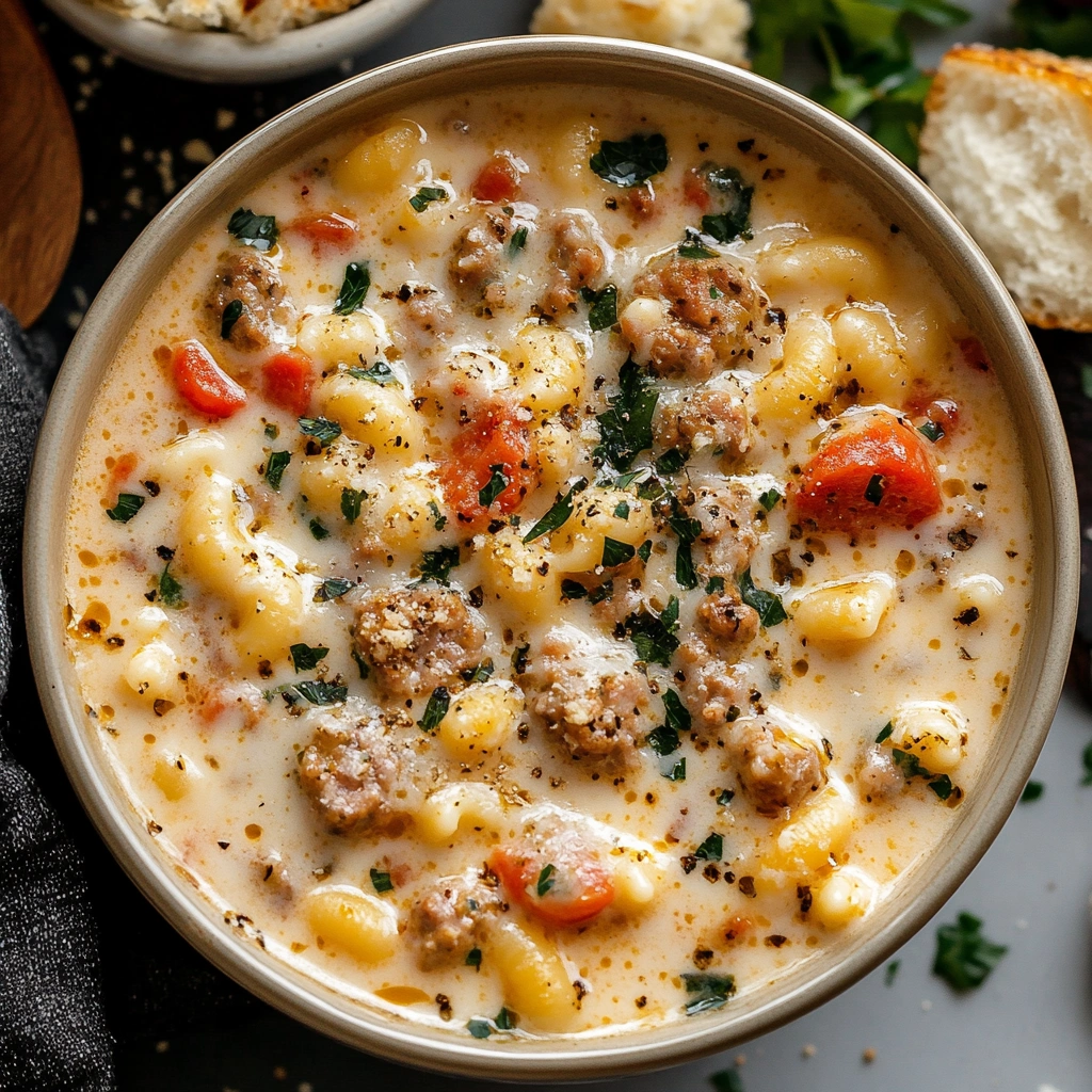 Creamy Parmesan Italian Sausage Ditalini Soup