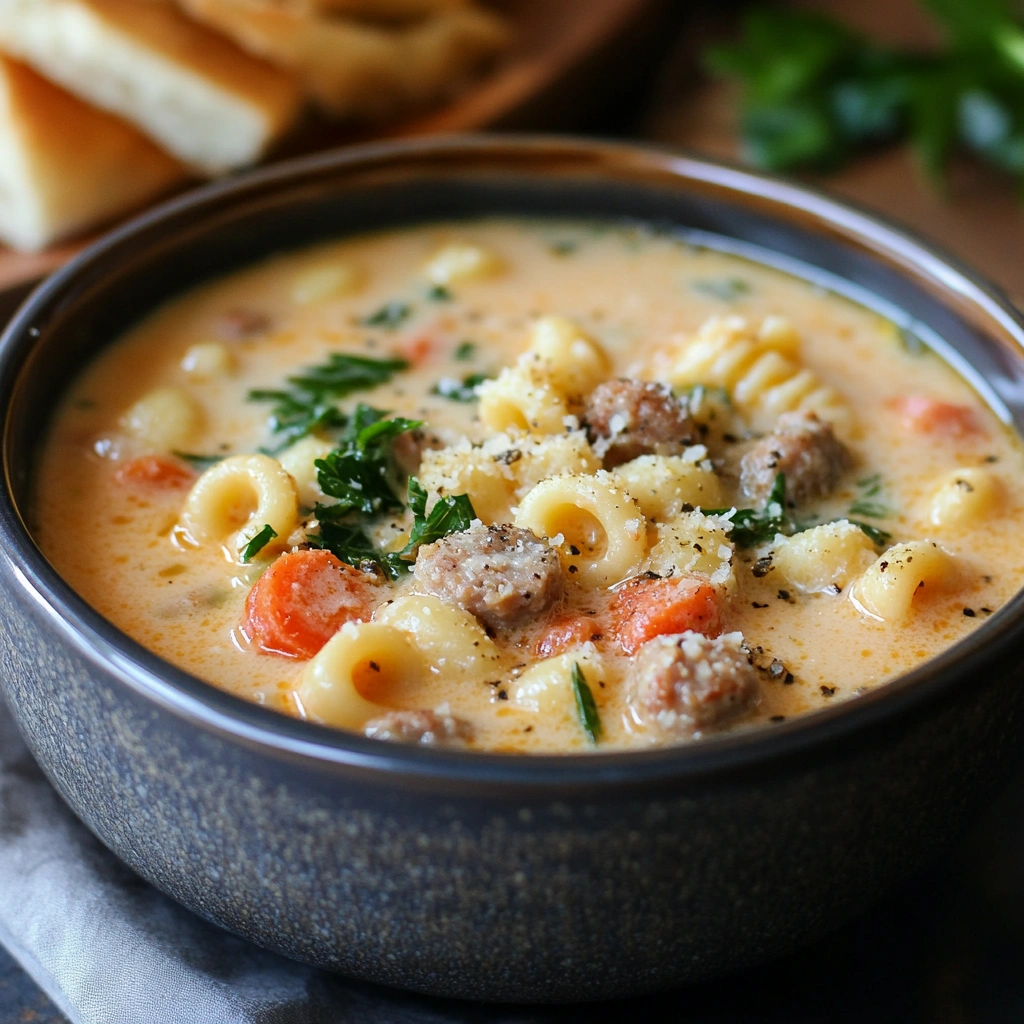 Creamy Parmesan Italian Sausage Ditalini Soup