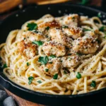 creamy parmesan pasta with garlic butter chicken bites