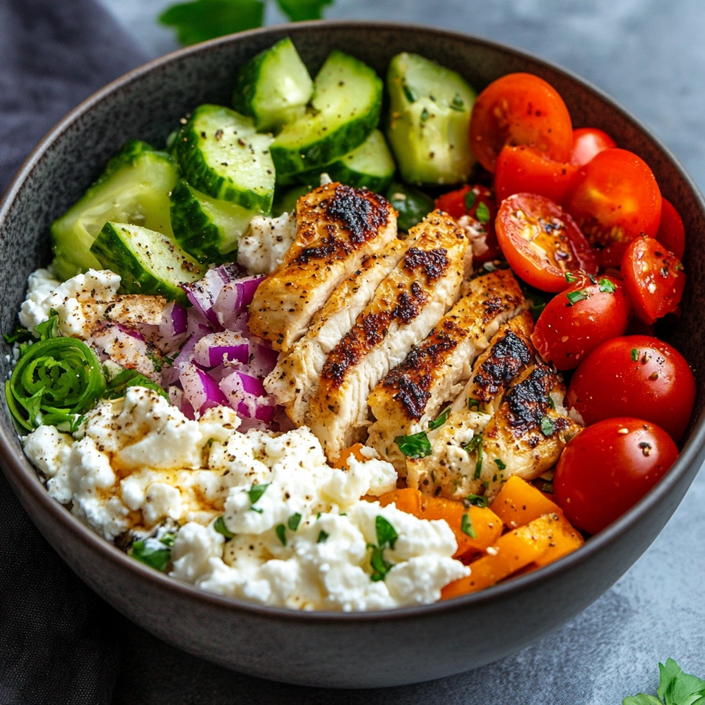 Greek Chicken Cottage Cheese Bowl