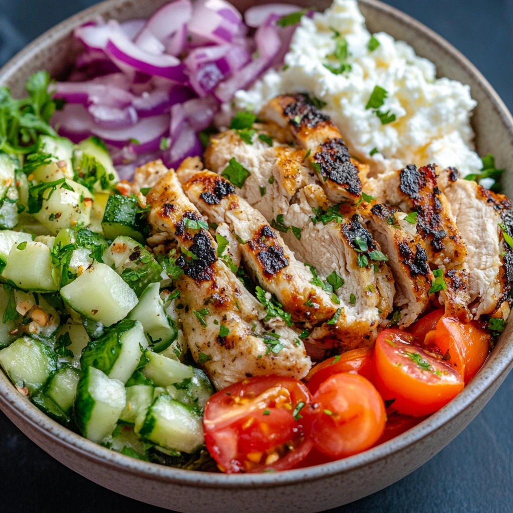Greek Chicken Cottage Cheese Bowl