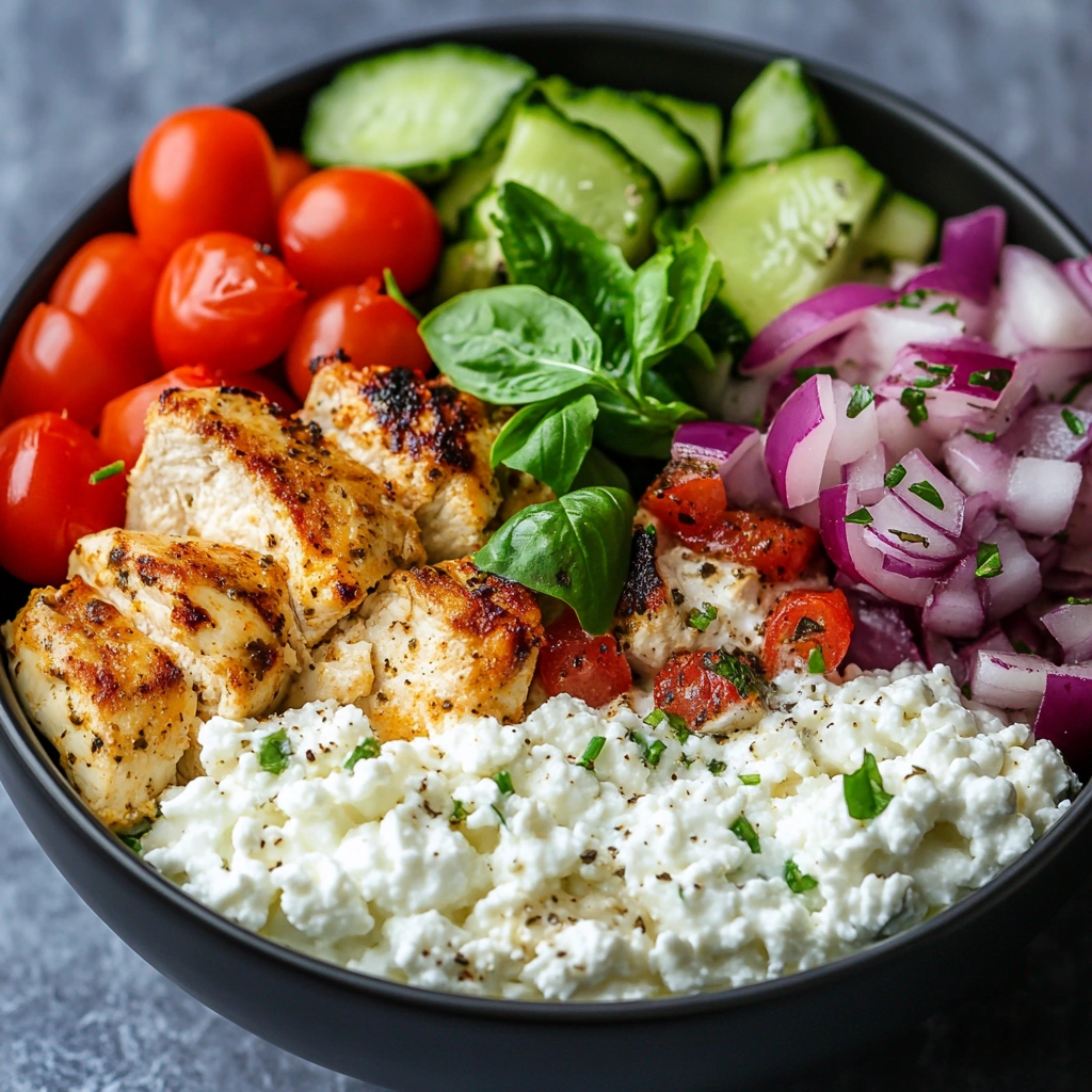 Greek Chicken Cottage Cheese Bowl