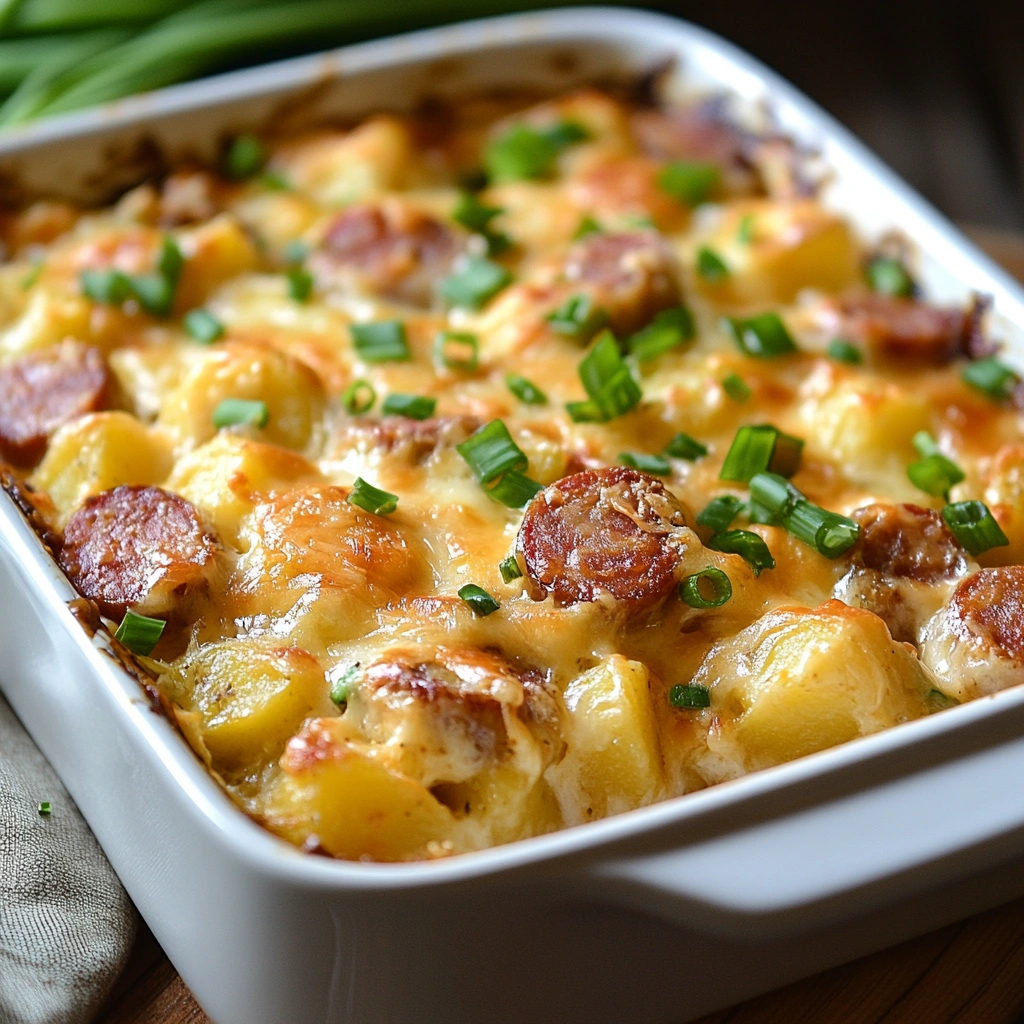 Kielbasa Sausage Cheesy Potato Casserole
