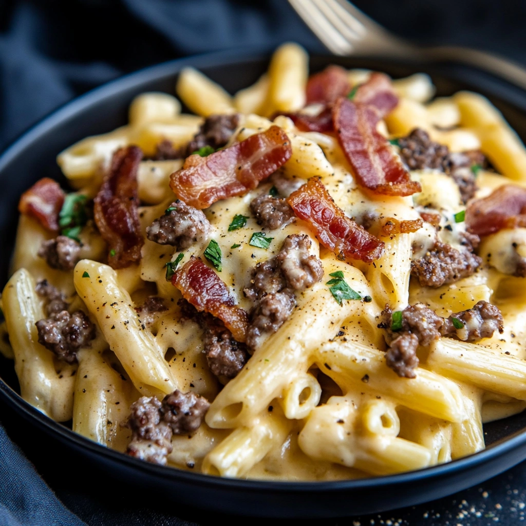 Loaded Bacon Cheeseburger Alfredo Pasta