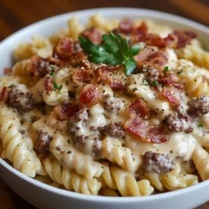 Loaded Bacon Cheeseburger Alfredo Pasta