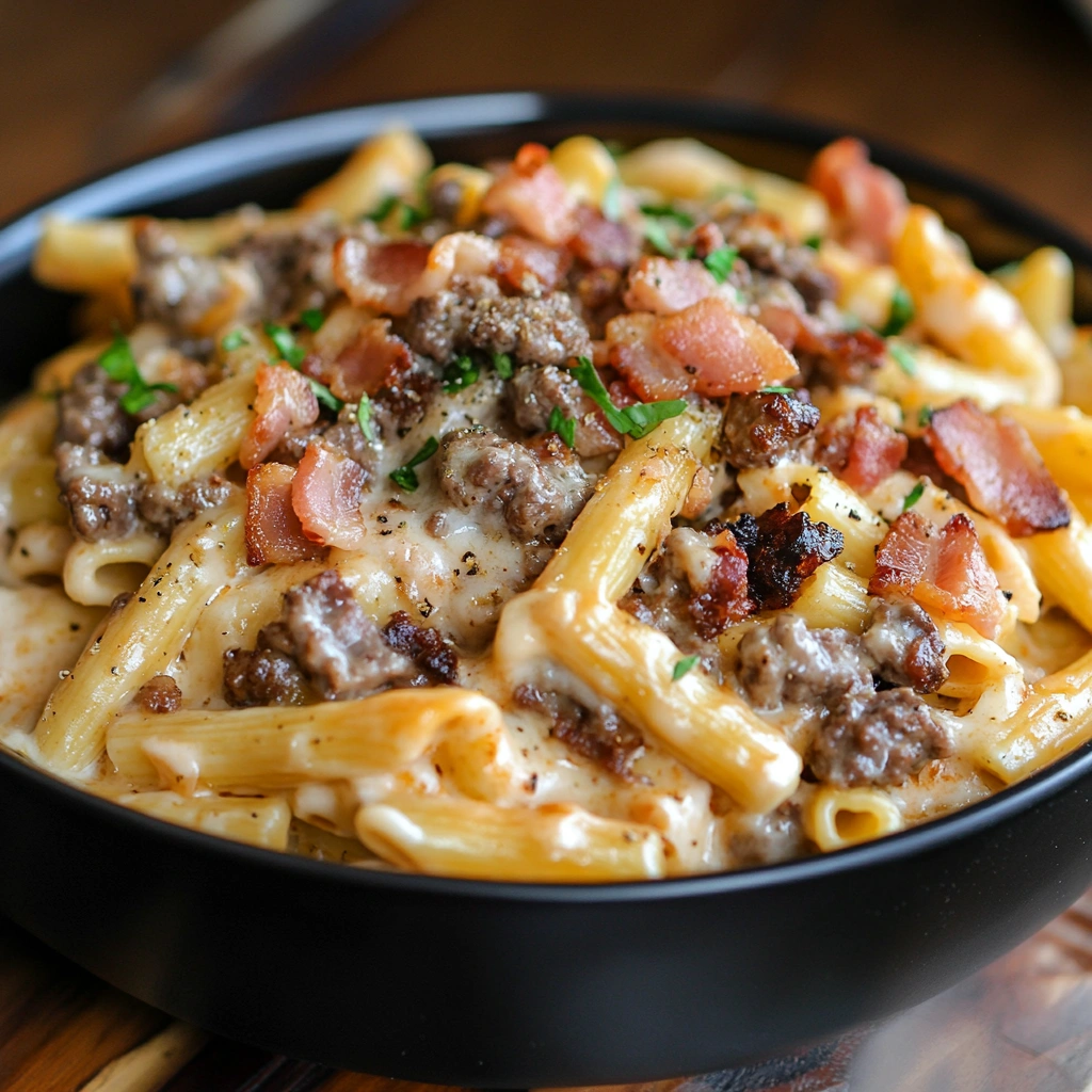 Loaded Bacon Cheeseburger Alfredo Pasta