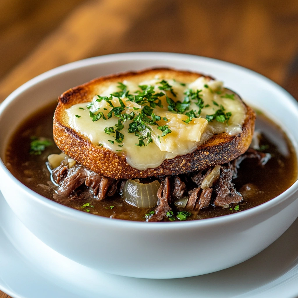 french onion short rib soup with gruyère toast