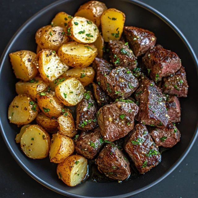 Garlic butter steak bites and potatoes