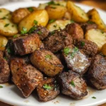 Garlic butter steak bites and potatoes