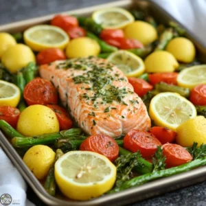 Sheet pan lemon herb salmon and veggies