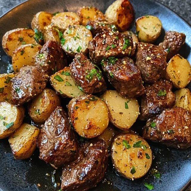 Garlic butter steak bites and potatoes