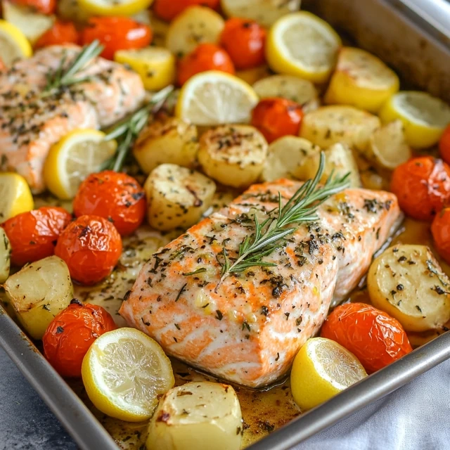 Sheet pan lemon herb salmon and veggies