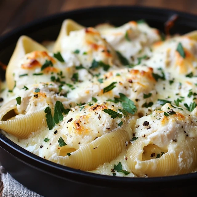 Chicken Alfredo stuffed shells