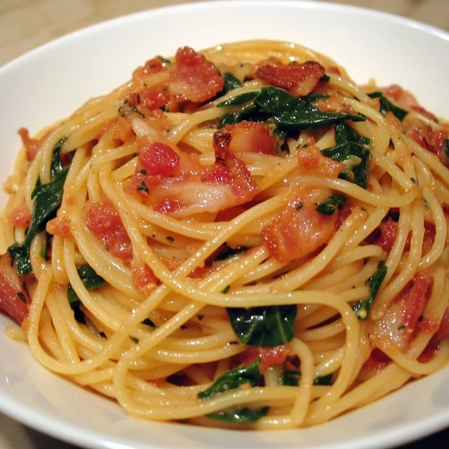 Bacon, Spinach, and Tomato Spaghetti