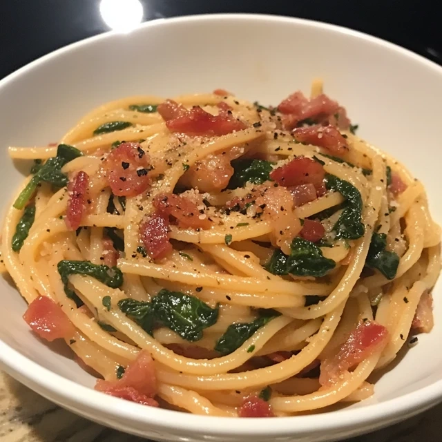 Bacon, Spinach, and Tomato Spaghetti