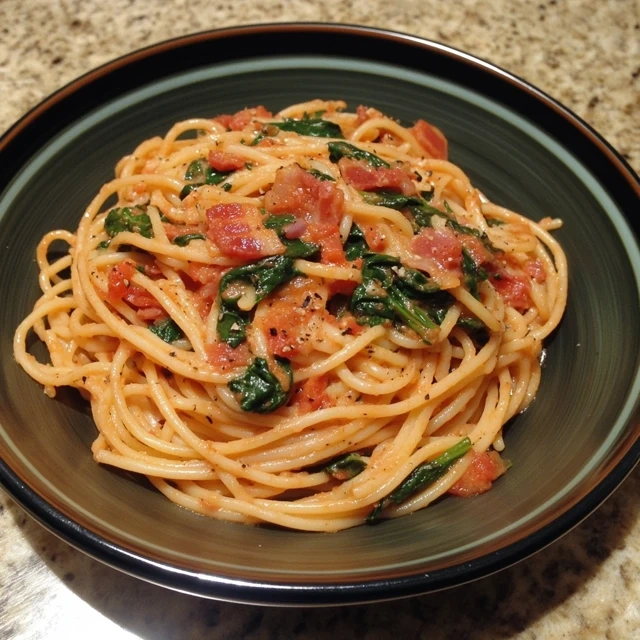 Bacon, Spinach, and Tomato Spaghetti