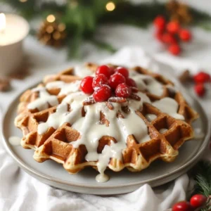 Gingerbread Waffles with Cream Cheese Glaze