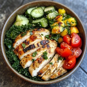 kale and grilled chicken bowl