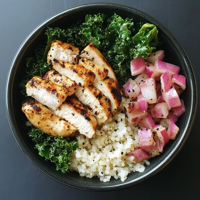 kale and grilled chicken bowl